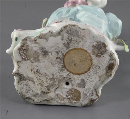 A Derby group of a Shepherdess and a sheep, c. 1760, h. 26.5cm, slight restoration